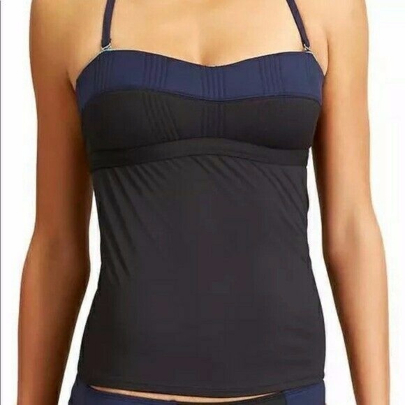 ATHLETA Black Navy Textural Bandeau Tankini Swim - Picture 1 of 5